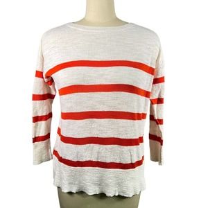 Loft Womens Sweater Cream Orange Striped Lightweight Drop Shoulder Sz S